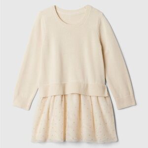 18-24M 🤍 GAP Toddler 2-in-1 Sweater Tulle Skirt Dress Chino Beige Cream Color